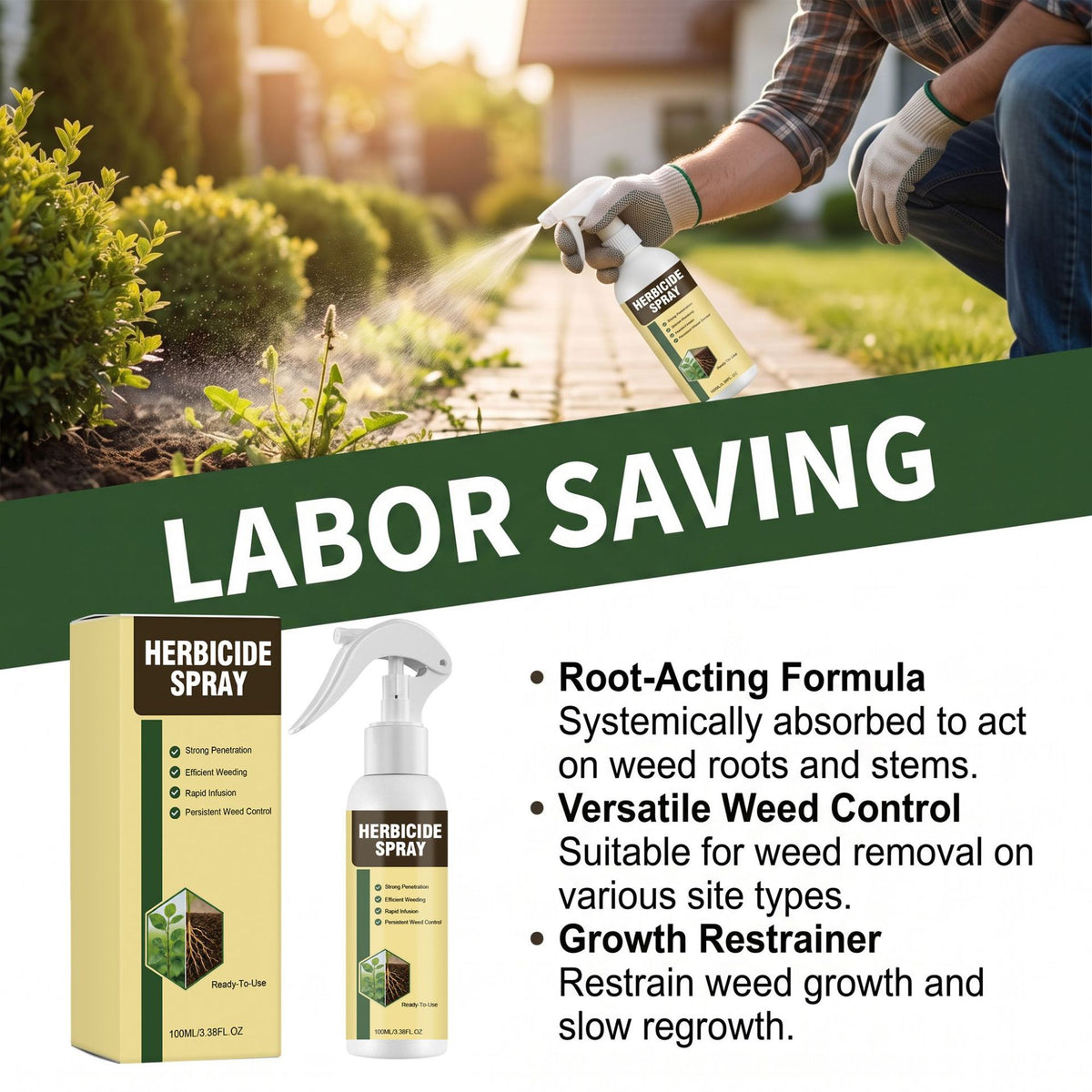 🔥 Weed Killer Spray — Root & Stem Action, Even Multi-Surface Coverage🌱